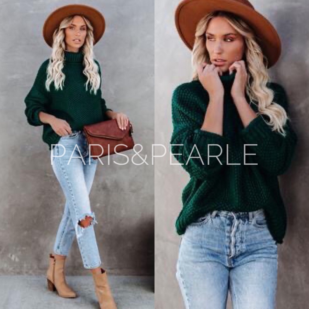 Warm Embrace Emerald Green Turtleneck Sweater